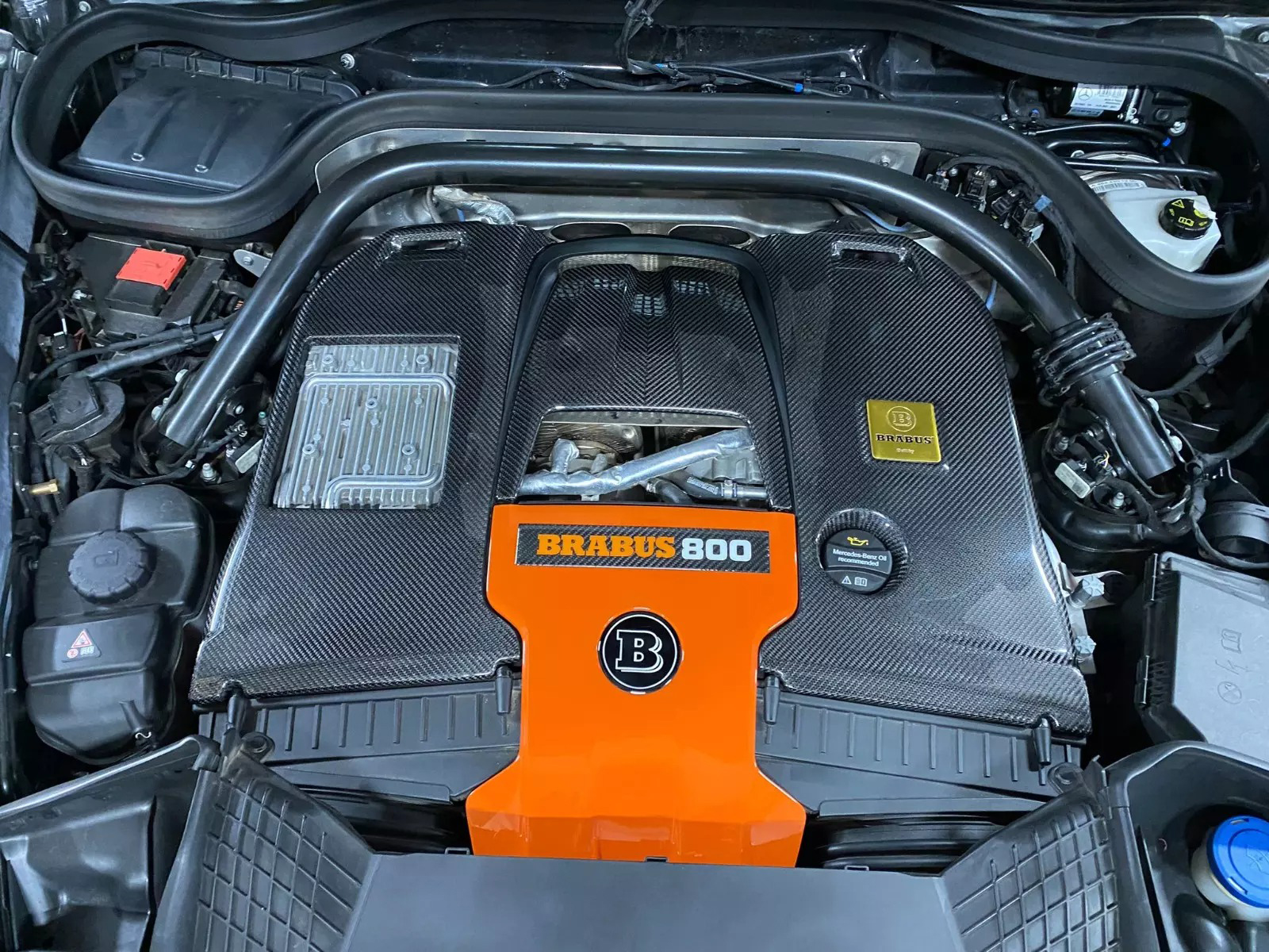 Brabus 800 Carbon Fiber Engine Cover Set Orange for Mercedes-Benz G-Class W463A G63 AMG